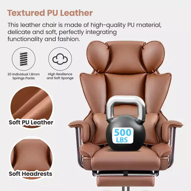 Chaise de bureau ERDOM, fauteuil de direction grand format avec repose-pieds, support dorsal ergonomique inclinable et haut