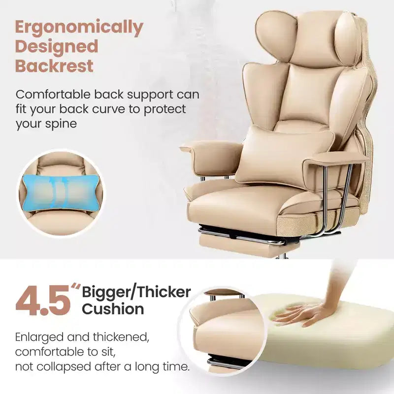 Chaise de bureau ERDOM, fauteuil de direction grand format avec repose-pieds, support dorsal ergonomique inclinable et haut