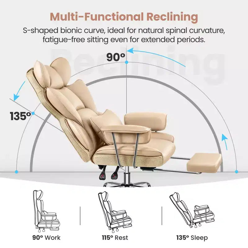 Chaise de bureau ERDOM, fauteuil de direction grand format avec repose-pieds, support dorsal ergonomique inclinable et haut