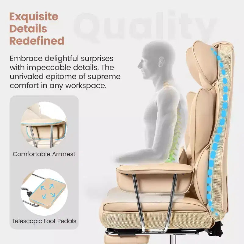 Chaise de bureau ERDOM, fauteuil de direction grand format avec repose-pieds, support dorsal ergonomique inclinable et haut
