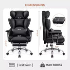 Chaise de bureau ERDOM, fauteuil de direction grand format avec repose-pieds, support dorsal ergonomique inclinable et haut