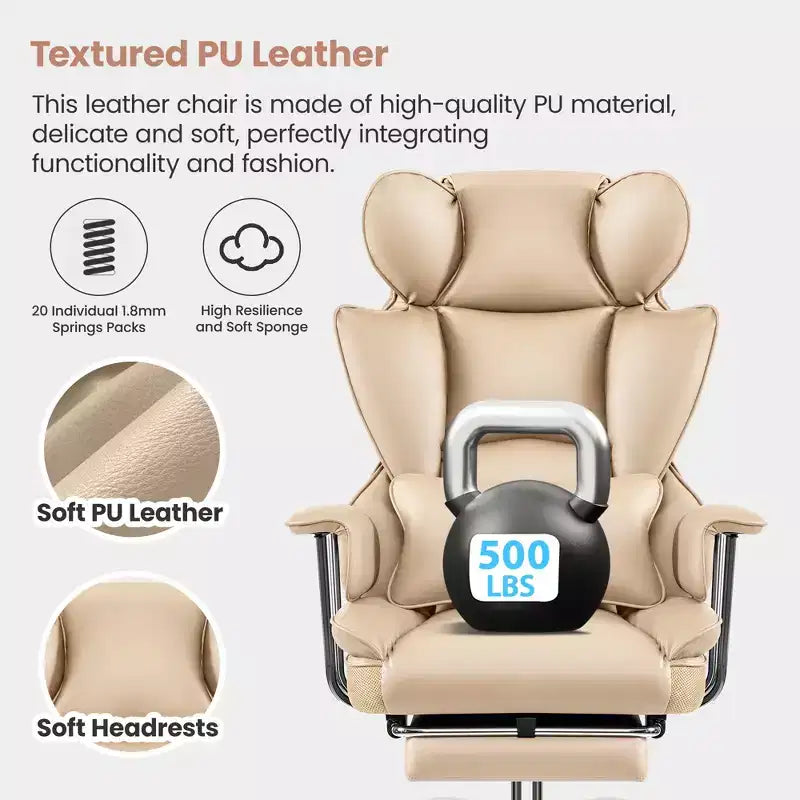 Chaise de bureau ERDOM, fauteuil de direction grand format avec repose-pieds, support dorsal ergonomique inclinable et haut