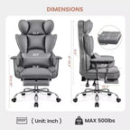 Chaise de bureau ERDOM, fauteuil de direction grand format avec repose-pieds, support dorsal ergonomique inclinable et haut