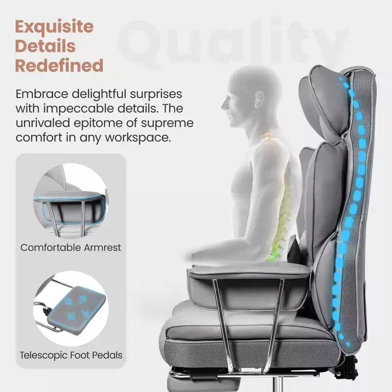 Chaise de bureau ERDOM, fauteuil de direction grand format avec repose-pieds, support dorsal ergonomique inclinable et haut