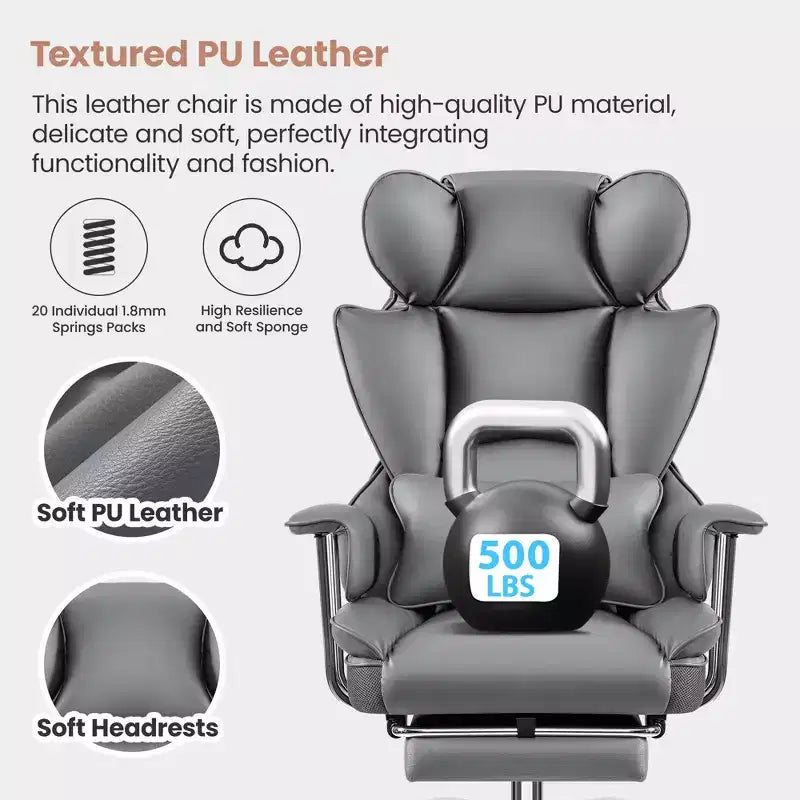 Chaise de bureau ERDOM, fauteuil de direction grand format avec repose-pieds, support dorsal ergonomique inclinable et haut