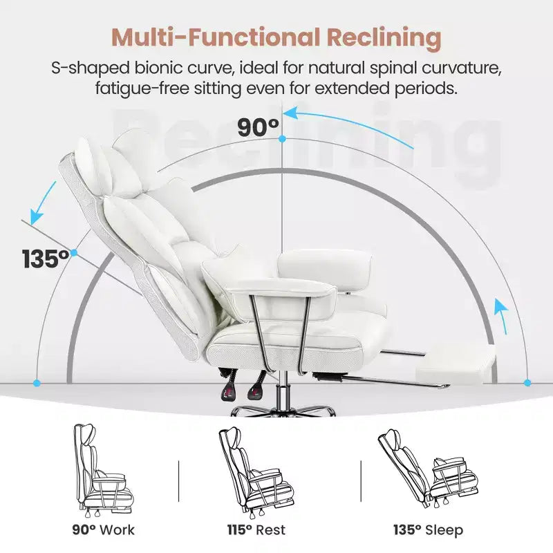 Chaise de bureau ERDOM, fauteuil de direction grand format avec repose-pieds, support dorsal ergonomique inclinable et haut