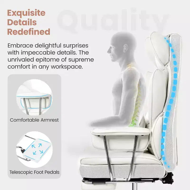 Chaise de bureau ERDOM, fauteuil de direction grand format avec repose-pieds, support dorsal ergonomique inclinable et haut