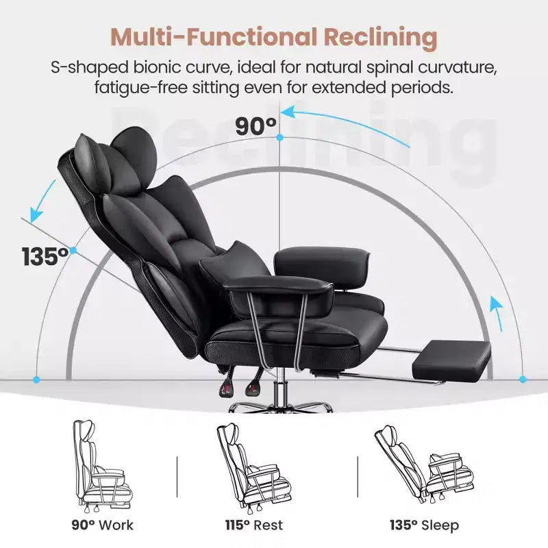 Chaise de bureau ERDOM, fauteuil de direction grand format avec repose-pieds, support dorsal ergonomique inclinable et haut