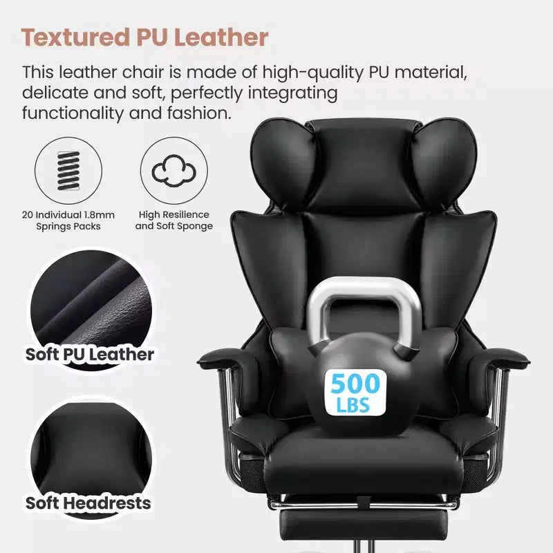 Chaise de bureau ERDOM, fauteuil de direction grand format avec repose-pieds, support dorsal ergonomique inclinable et haut