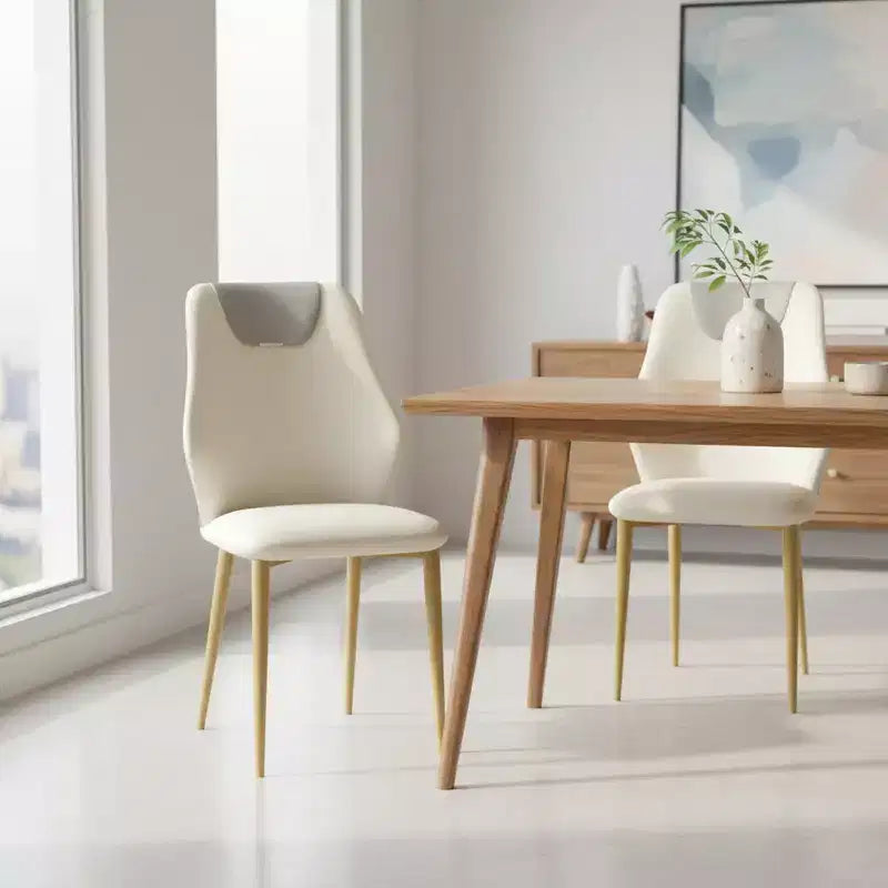 Homy Casa Lot de 2 chaises de salle à manger en cuir PU, chaises ergonomiques avec pieds en métal doré, beige