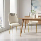 Homy Casa Lot de 2 chaises de salle à manger en cuir PU, chaises ergonomiques avec pieds en métal doré, beige