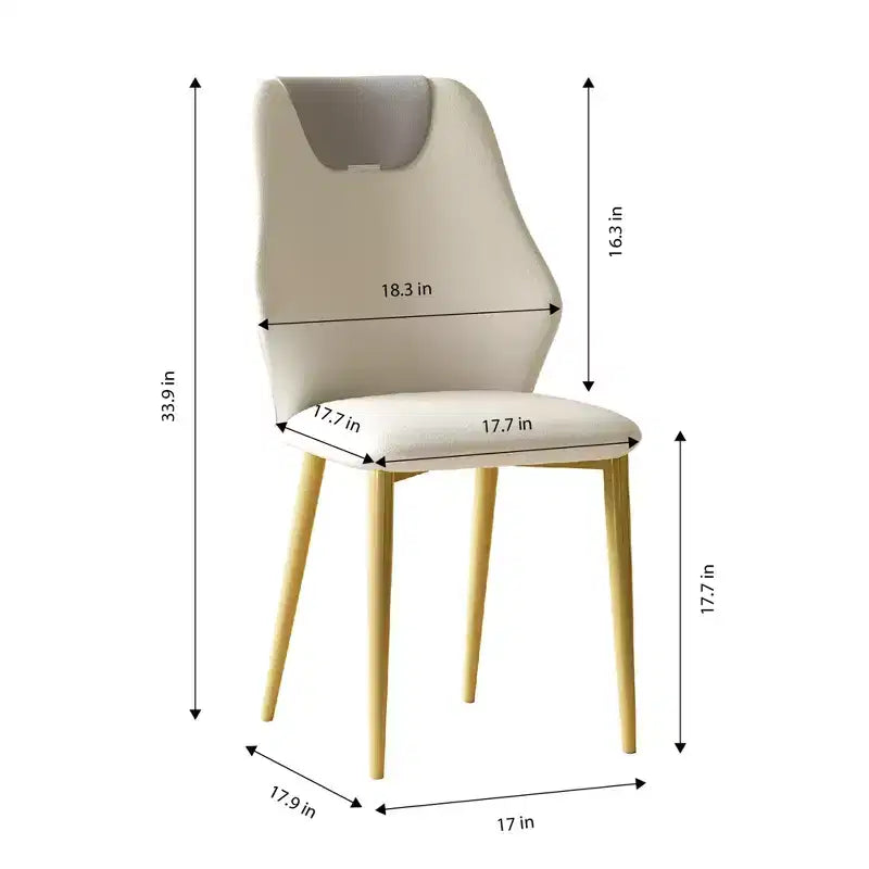 Homy Casa Lot de 2 chaises de salle à manger en cuir PU, chaises ergonomiques avec pieds en métal doré, beige