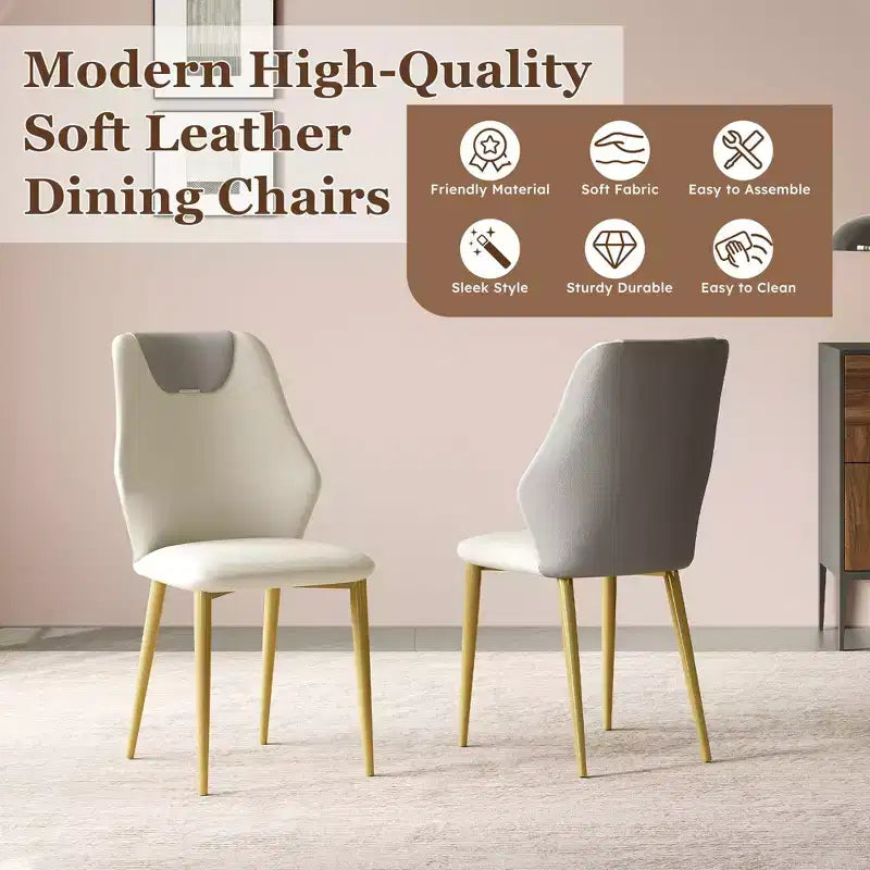 Homy Casa Lot de 2 chaises de salle à manger en cuir PU, chaises ergonomiques avec pieds en métal doré, beige
