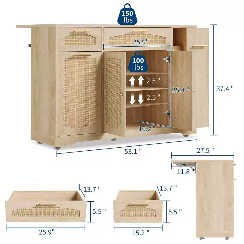 Table de cuisine roulante Garvee sur roulettes avec abattant, meuble de poubelle basculant, meuble de rangement, tiroir, porte-épices, chariot de cuisine