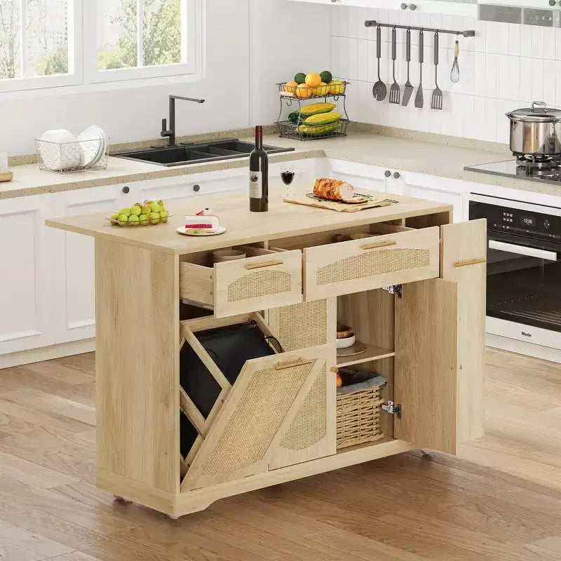 Table de cuisine roulante Garvee sur roulettes avec abattant, meuble de poubelle basculant, meuble de rangement, tiroir, porte-épices, chariot de cuisine