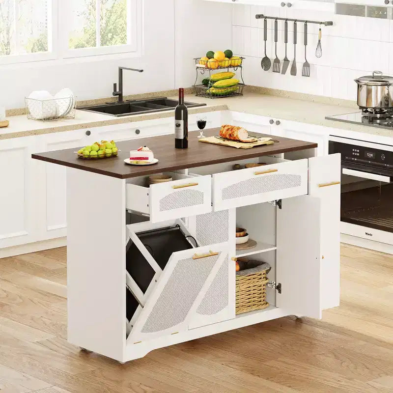Table de cuisine roulante Garvee sur roulettes avec abattant, meuble de poubelle basculant, meuble de rangement, tiroir, porte-épices, chariot de cuisine