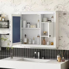 MAYEERTY 32 Armoire de salle de bain murale avec miroir, armoire à pharmacie murale avec 3 étagères pour salle de bain, blanche