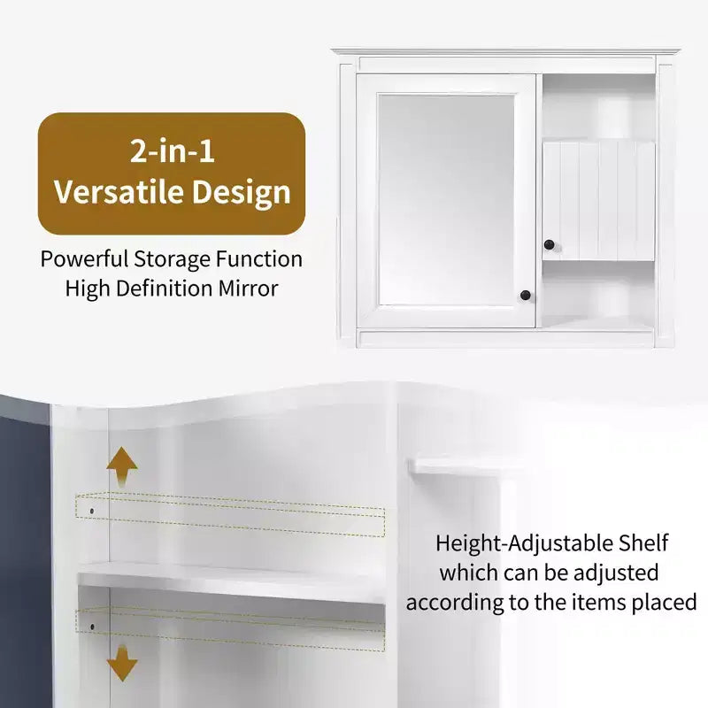 MAYEERTY 32 Armoire de salle de bain murale avec miroir, armoire à pharmacie murale avec 3 étagères pour salle de bain, blanche