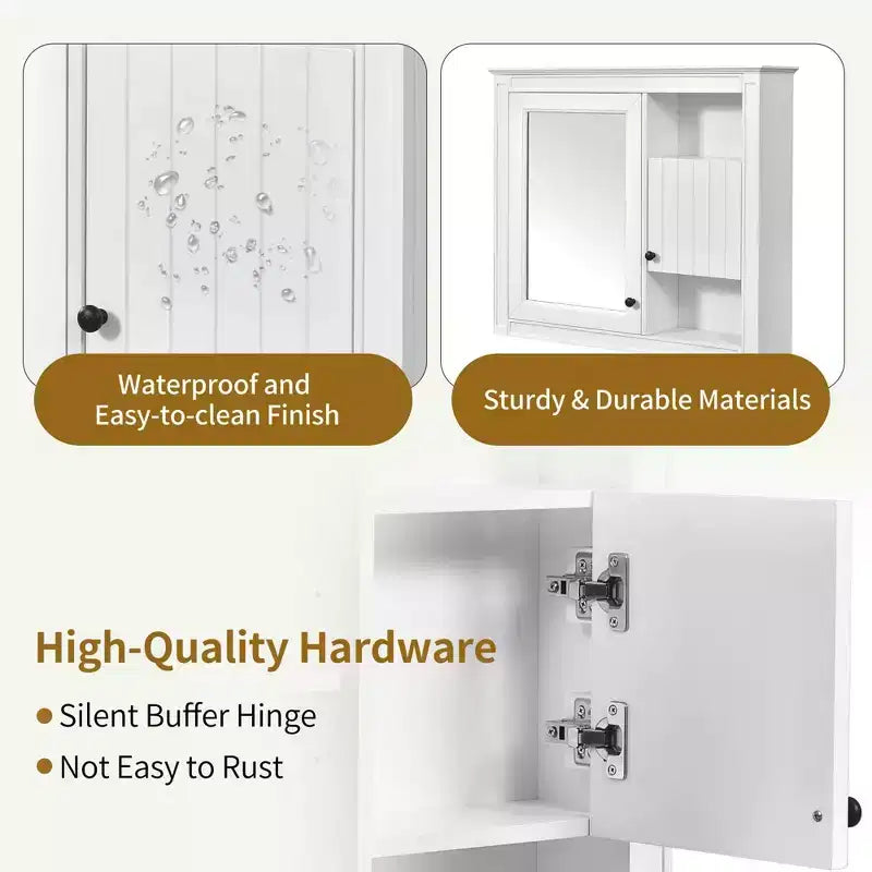 MAYEERTY 32 Armoire de salle de bain murale avec miroir, armoire à pharmacie murale avec 3 étagères pour salle de bain, blanche