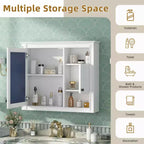MAYEERTY 32 Armoire de salle de bain murale avec miroir, armoire à pharmacie murale avec 3 étagères pour salle de bain, blanche