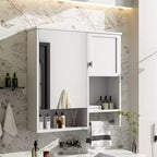 MAYEERTY 27.84 Meuble de salle de bain mural moderne, Armoire de rangement murale de salle de bain avec miroir et porte-serviettes Blanc