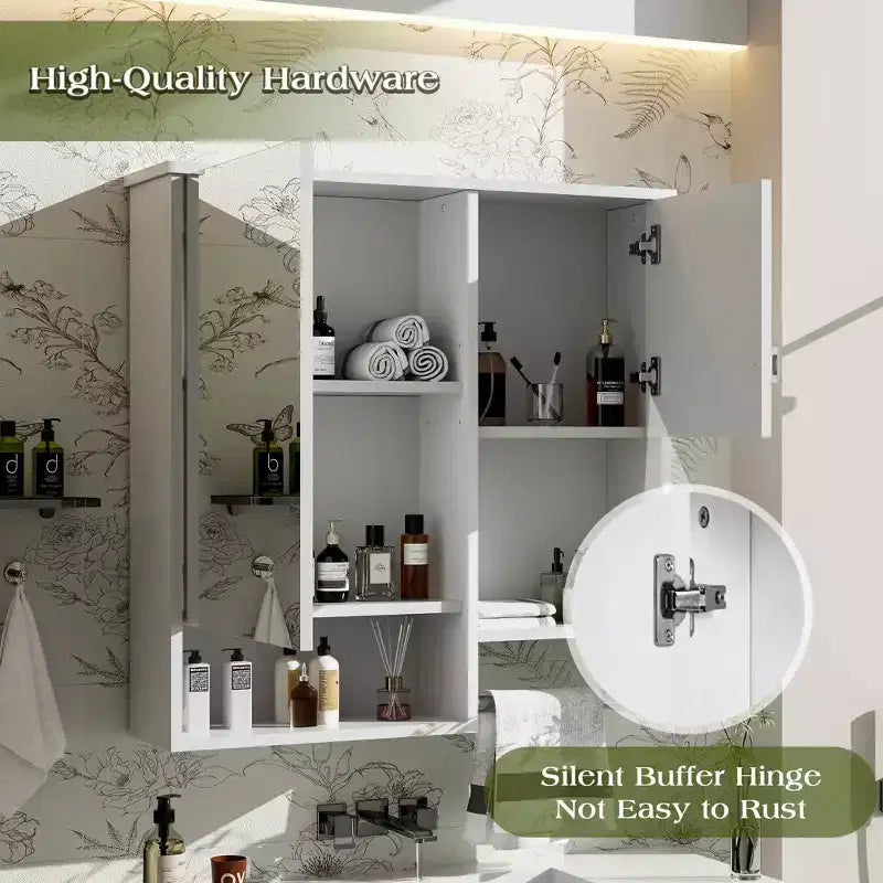 MAYEERTY 27.84 Meuble de salle de bain mural moderne, Armoire de rangement murale de salle de bain avec miroir et porte-serviettes Blanc