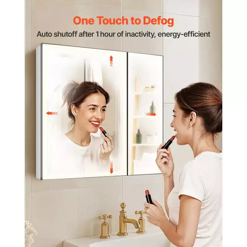 Armoire de toilette éclairée VEVOR avec miroir, 30 x 28 pouces, encastrée ou murale, armoire de toilette LED à 3 couleurs à intensité variable, blanche