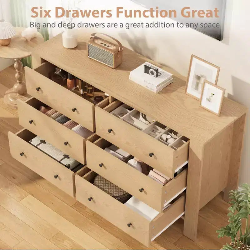 Commode large moderne à 6 tiroirs | Meuble de rangement en bois pour Chambre, Entrée, Couloir et Bureau à domicile | Meuble multifonctionnel