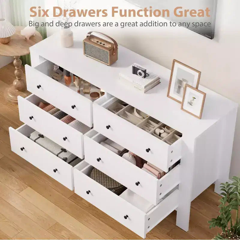 Commode large moderne à 6 tiroirs | Meuble de rangement en bois pour Chambre, Entrée, Couloir et Bureau à domicile | Meuble multifonctionnel