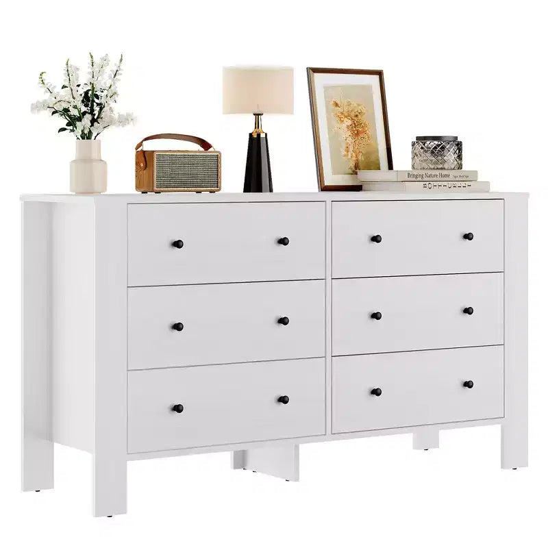 Commode large moderne à 6 tiroirs | Meuble de rangement en bois pour Chambre, Entrée, Couloir et Bureau à domicile | Meuble multifonctionnel