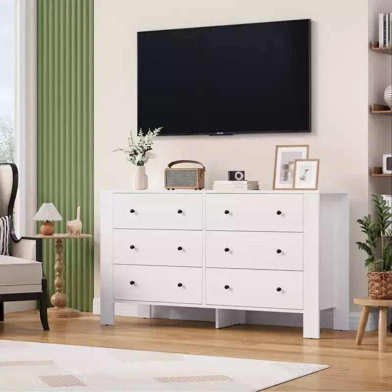 Commode large moderne à 6 tiroirs | Meuble de rangement en bois pour Chambre, Entrée, Couloir et Bureau à domicile | Meuble multifonctionnel