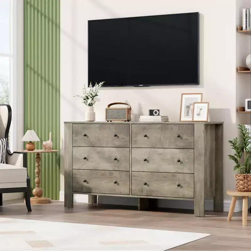 Commode large moderne à 6 tiroirs | Meuble de rangement en bois pour Chambre, Entrée, Couloir et Bureau à domicile | Meuble multifonctionnel