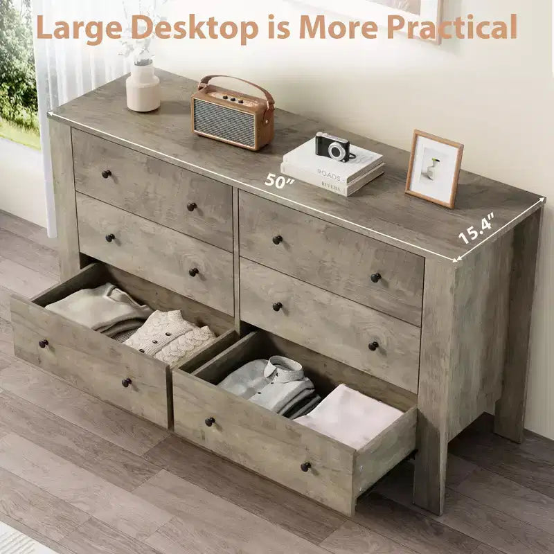 Commode large moderne à 6 tiroirs | Meuble de rangement en bois pour Chambre, Entrée, Couloir et Bureau à domicile | Meuble multifonctionnel