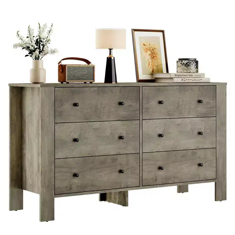 Commode large moderne à 6 tiroirs | Meuble de rangement en bois pour Chambre, Entrée, Couloir et Bureau à domicile | Meuble multifonctionnel
