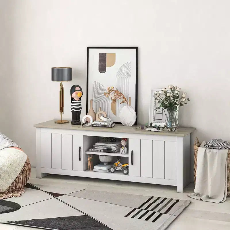 Meuble TV de ferme Costway pour téléviseurs jusqu'à 65 po Meuble console multimédia avec portes et casiers