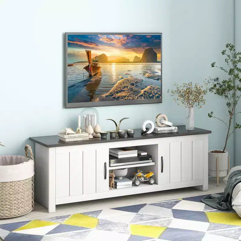 Meuble TV de ferme Costway pour téléviseurs jusqu'à 65 po Meuble console multimédia avec portes et casiers