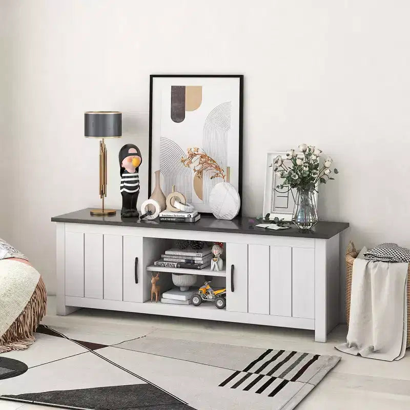 Meuble TV de ferme Costway pour téléviseurs jusqu'à 65 po Meuble console multimédia avec portes et casiers