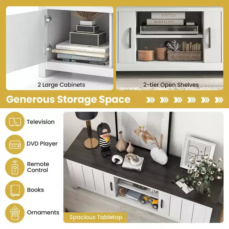 Meuble TV de ferme Costway pour téléviseurs jusqu'à 65 po Meuble console multimédia avec portes et casiers