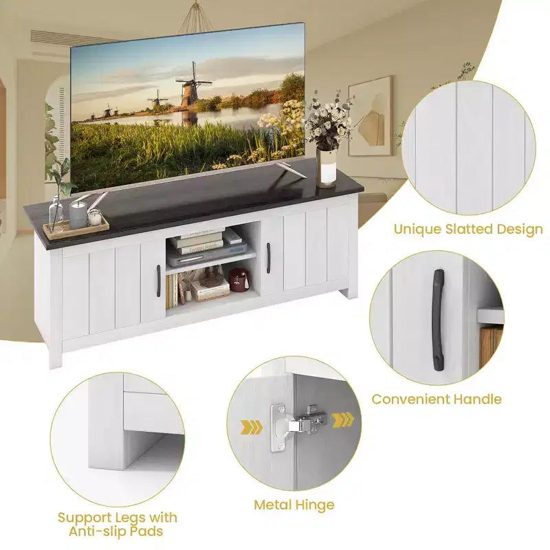 Meuble TV de ferme Costway pour téléviseurs jusqu'à 65 po Meuble console multimédia avec portes et casiers