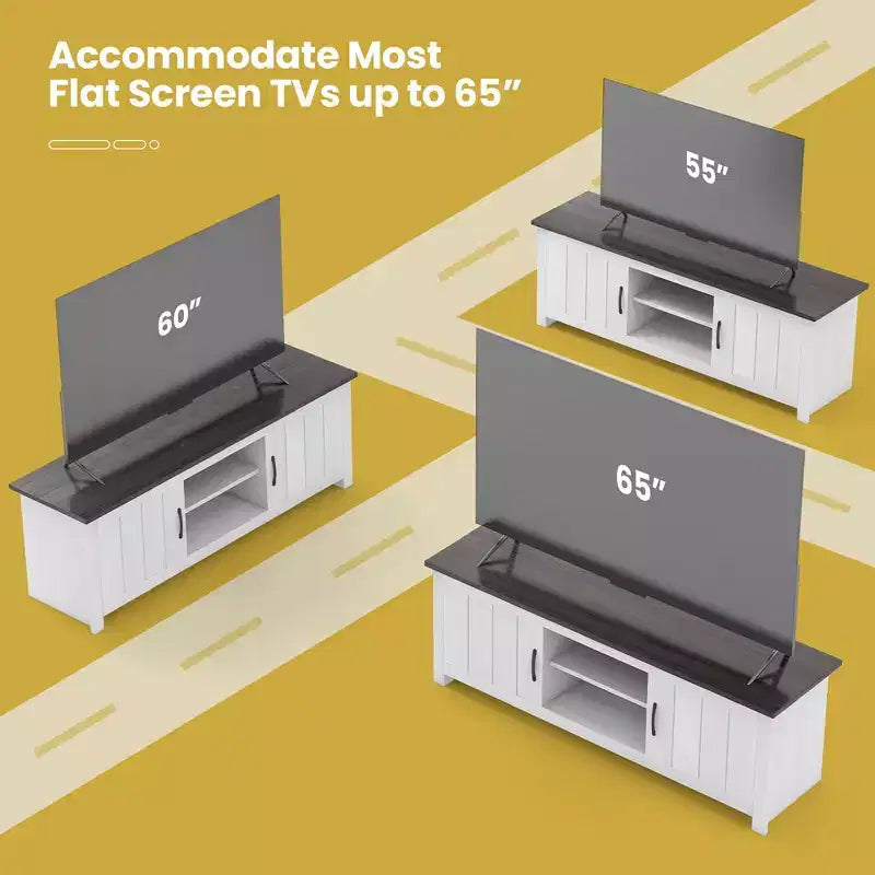 Meuble TV de ferme Costway pour téléviseurs jusqu'à 65 po Meuble console multimédia avec portes et casiers