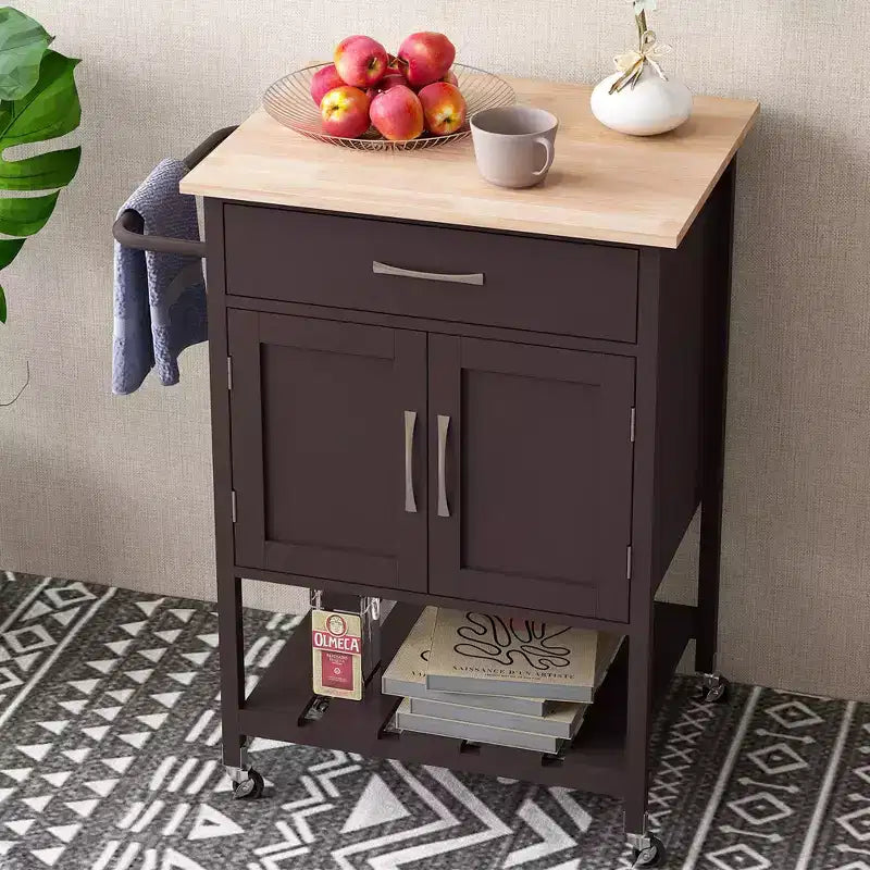 Chariot d'îlot de cuisine roulant Costway avec tiroir, armoire de rangement à 2 portes, plateau inférieur