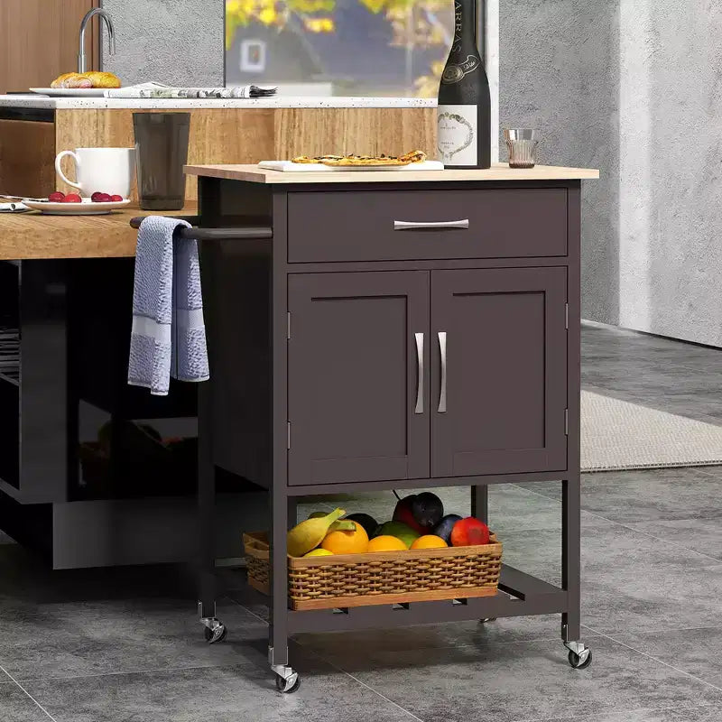 Chariot d'îlot de cuisine roulant Costway avec tiroir, armoire de rangement à 2 portes, plateau inférieur