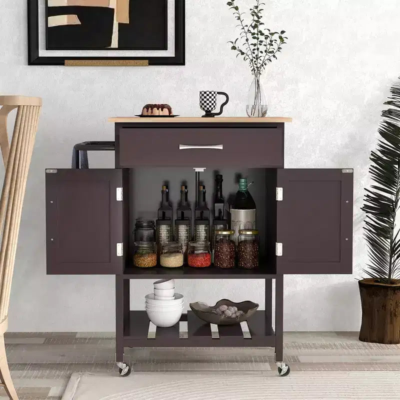 Chariot d'îlot de cuisine roulant Costway avec tiroir, armoire de rangement à 2 portes, plateau inférieur