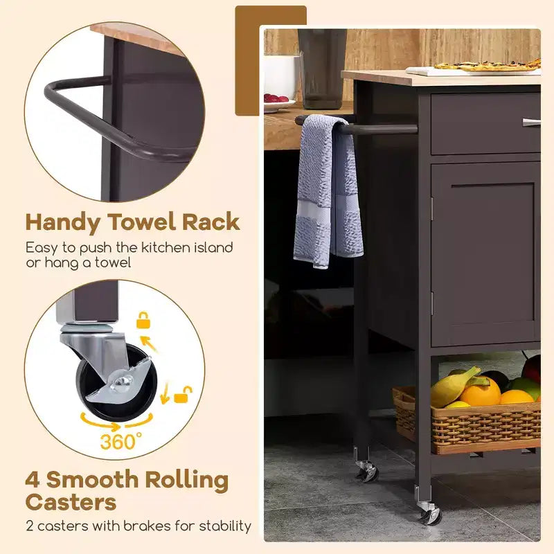 Chariot d'îlot de cuisine roulant Costway avec tiroir, armoire de rangement à 2 portes, plateau inférieur
