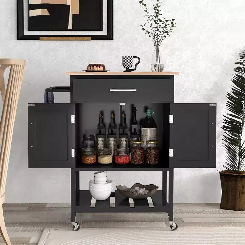 Chariot d'îlot de cuisine roulant Costway avec tiroir, armoire de rangement à 2 portes, plateau inférieur