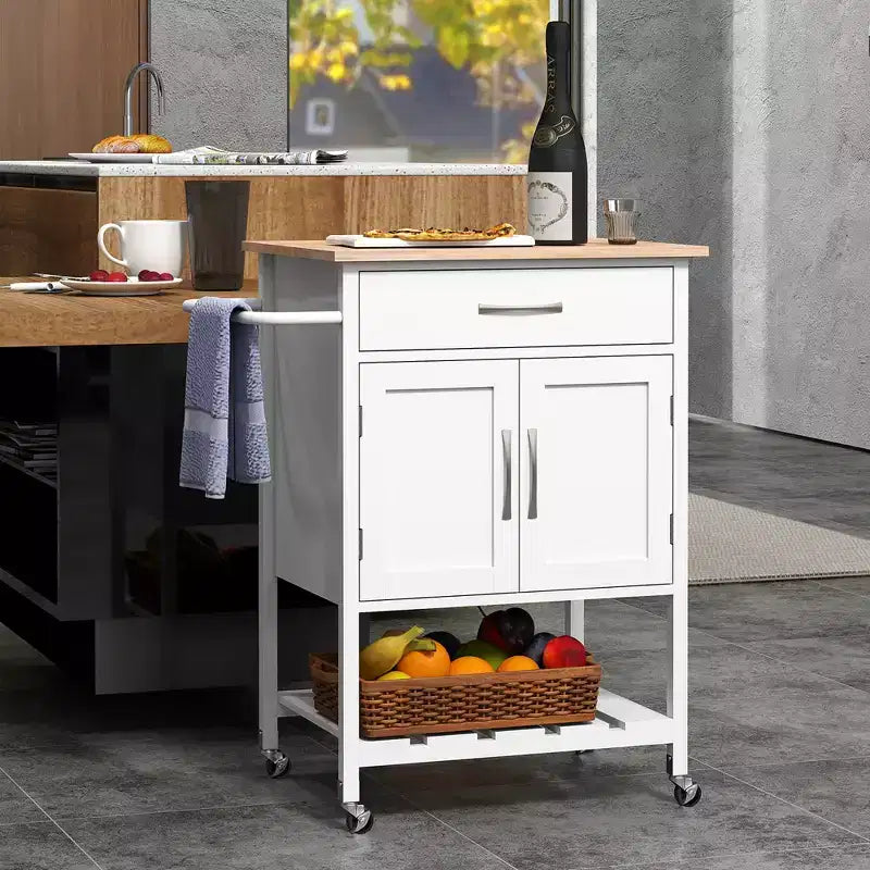 Chariot d'îlot de cuisine roulant Costway avec tiroir, armoire de rangement à 2 portes, plateau inférieur