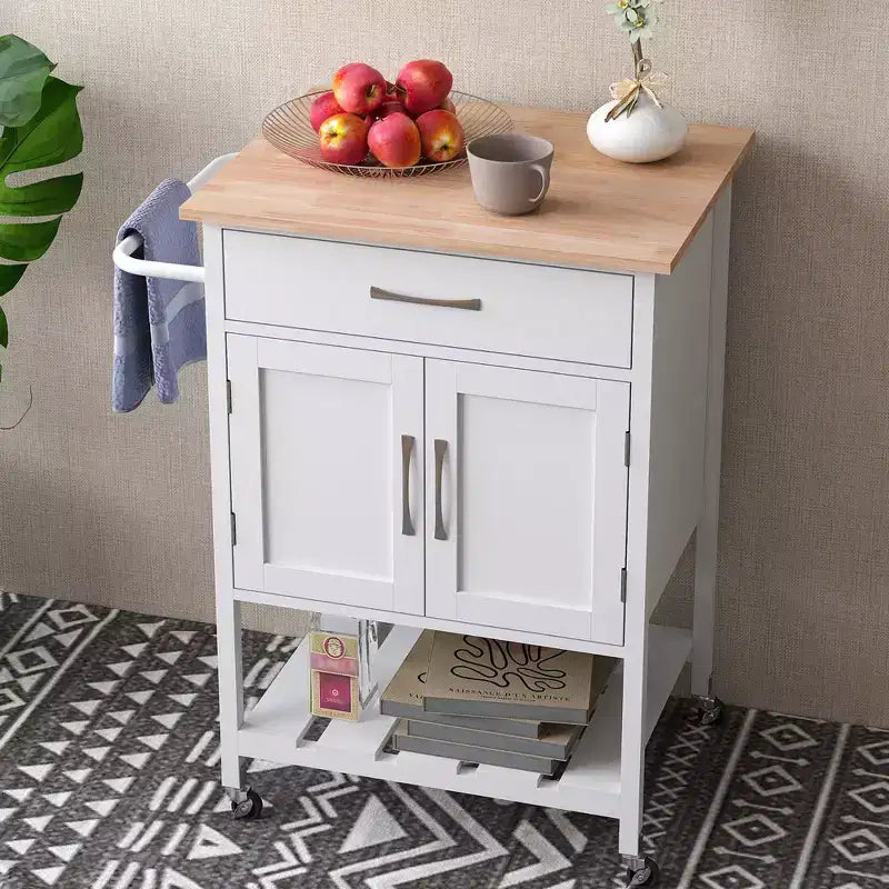 Chariot d'îlot de cuisine roulant Costway avec tiroir, armoire de rangement à 2 portes, plateau inférieur