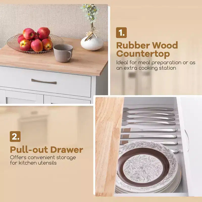 Chariot d'îlot de cuisine roulant Costway avec tiroir, armoire de rangement à 2 portes, plateau inférieur