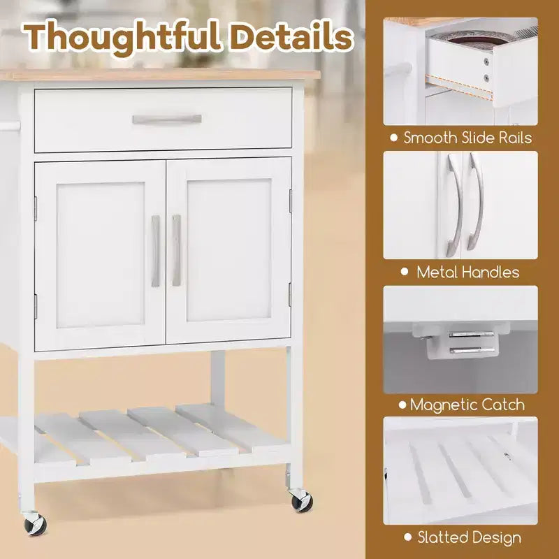 Chariot d'îlot de cuisine roulant Costway avec tiroir, armoire de rangement à 2 portes, plateau inférieur