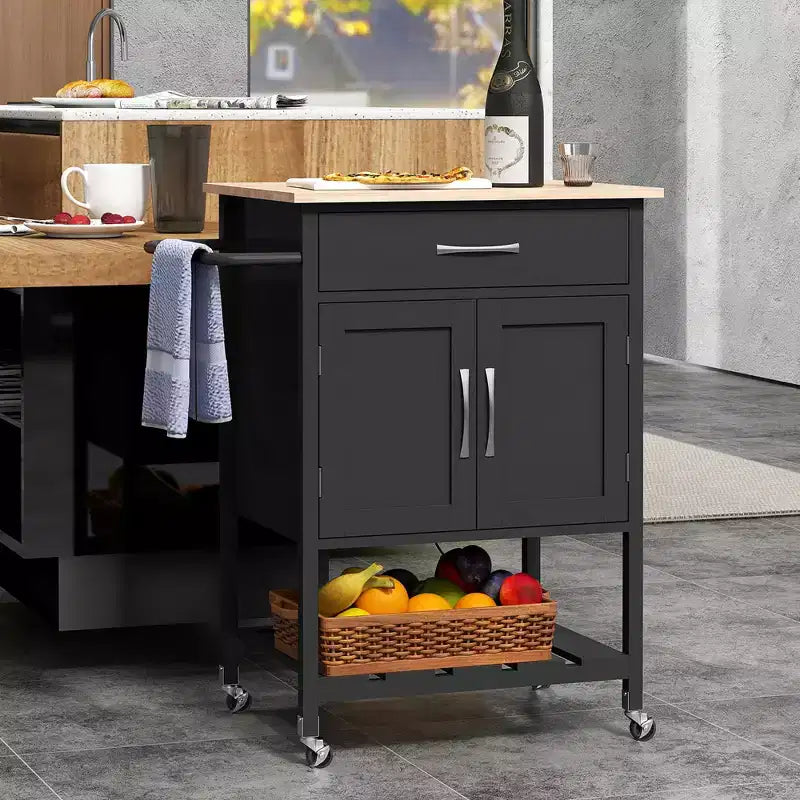 Chariot d'îlot de cuisine roulant Costway avec tiroir, armoire de rangement à 2 portes, plateau inférieur